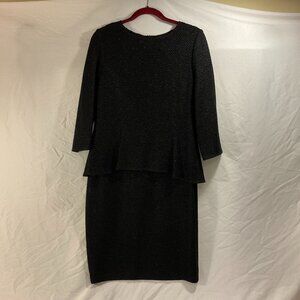 St. John Shimmery Knit Black Peplum Dress, Sz 12
